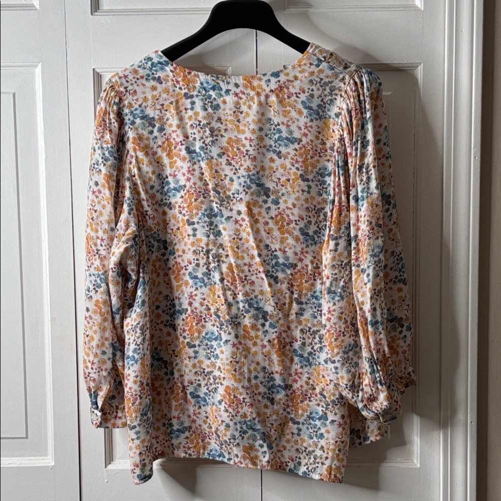 a.n.a Floral V-Neck Blouse - Cream with Blue & Mustard - Picture 7 of 9